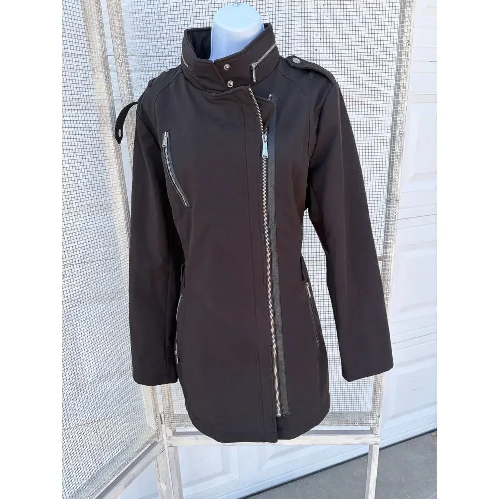 Michael Kors Black Soft-Shell Rain Jacket – Stylish Moto-Inspired Utility Coat